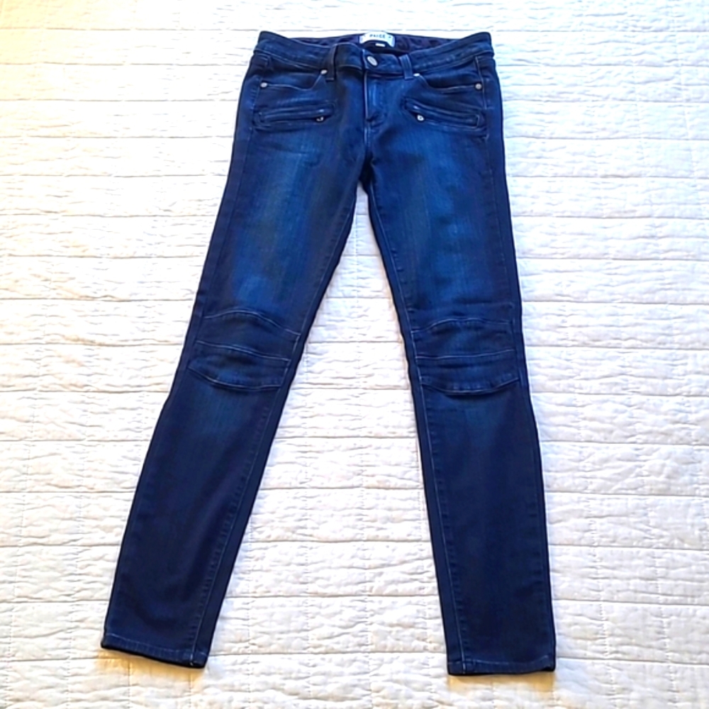 Paige Midlake No Whiskers stretchy cigarette jean zipper pocket DNM521 Sz 28